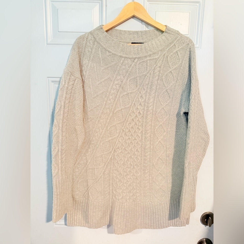 J. Crew Cream Cable Knit Crew Neck Sweater